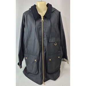 Barbour Women's Black Highclere Hooded Waxed Jacket Coat Size 14 US